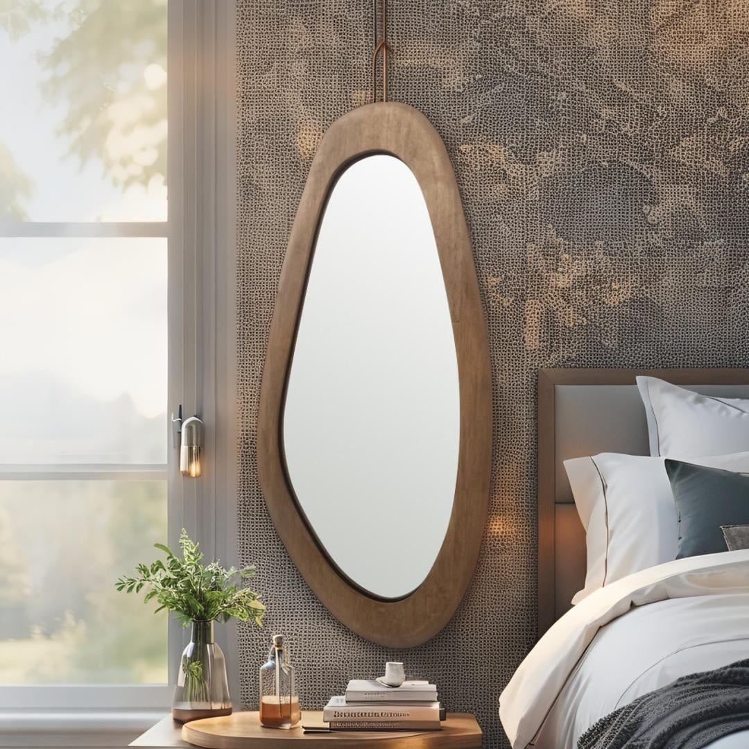 Zora Asymmetric Wood Wall Mirror 40.5cm x 85cm