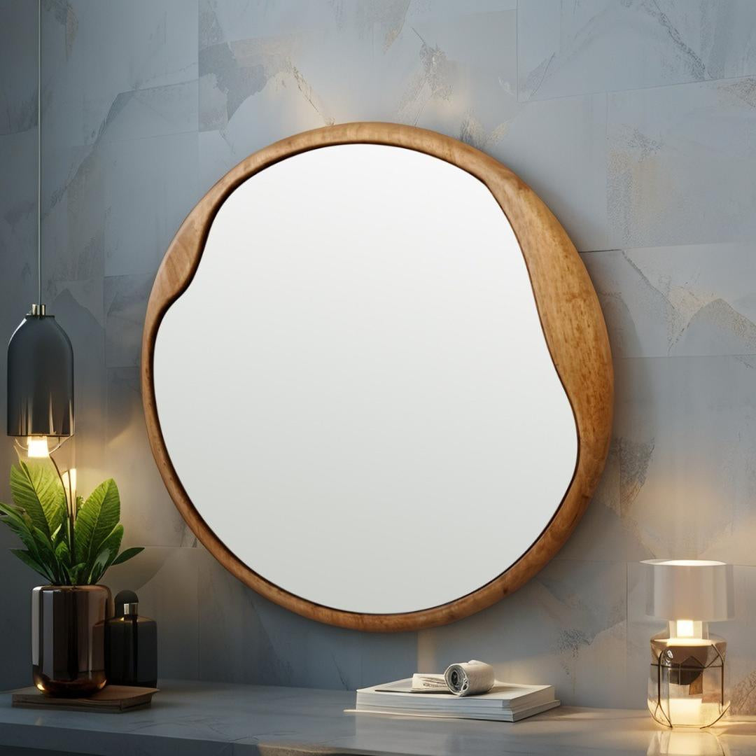 Delice Round Asymmetric Wood Wall Mirror 60cm x 60.5cm