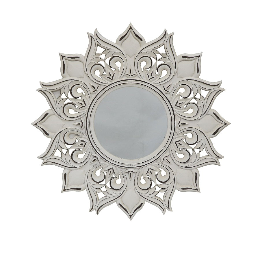 Chantelle Ornate Fleur Round Mirror White 80cm