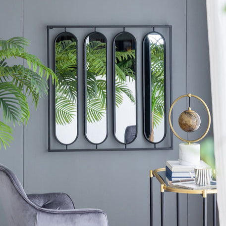 Seetha Swivel Black Metal Mirror - Industrial Panel Design 91cm