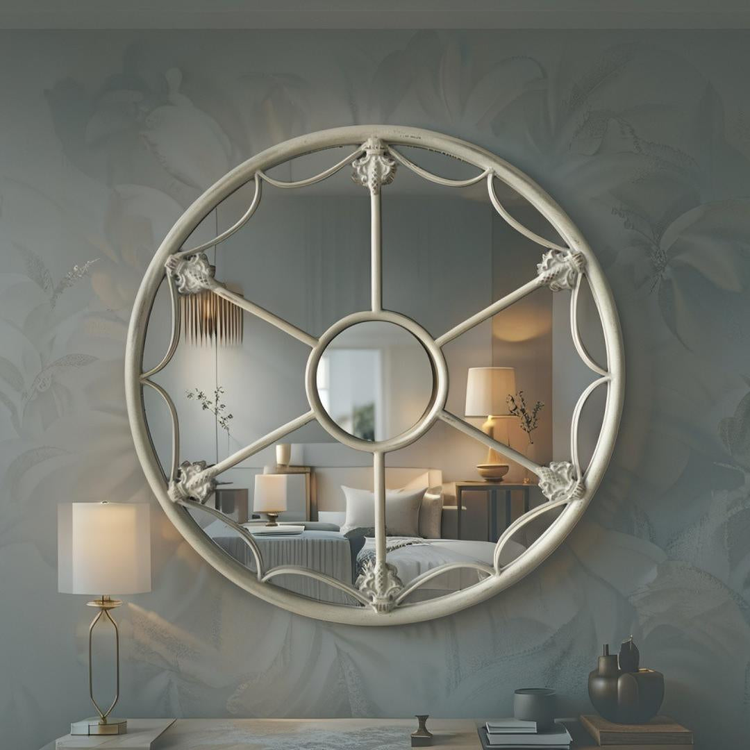 Celeste Vintage Fleur Round Wall Mirror White 60cm
