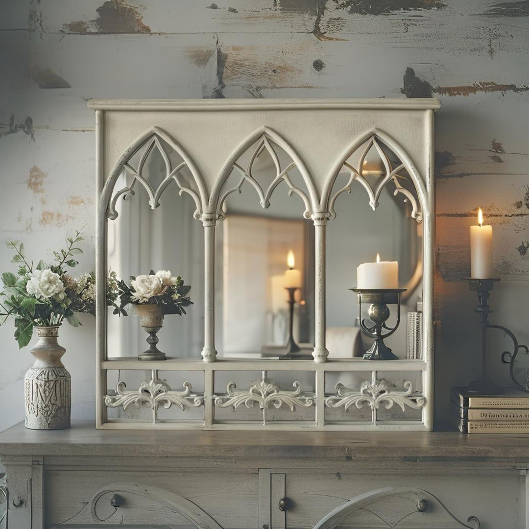 Eloise Vintage Gothic Wall Fleur Mirror White 64cm x 60cm