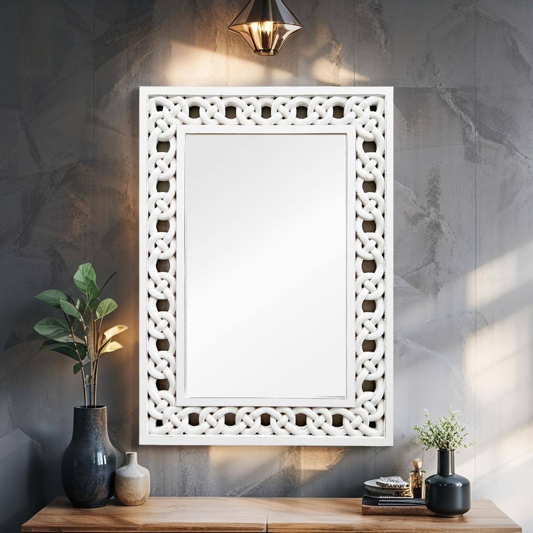 Savoy Braid-Frame Wall Mirror White 60cm x 85cm