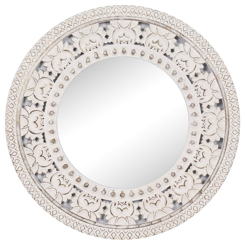 Valencia Ornate Carved Wall Mirror White Gold 80cm