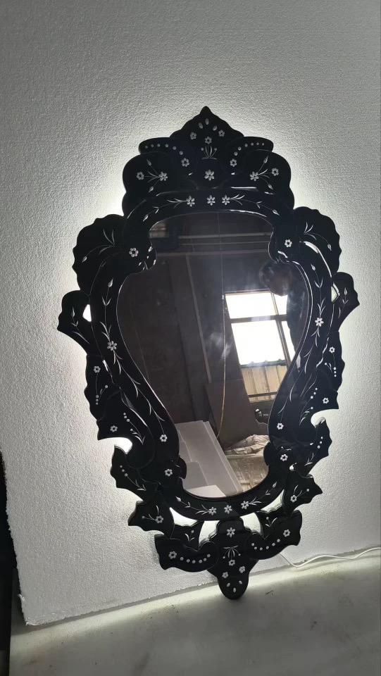 Large Black Venetian Scroll Mirror with LED
