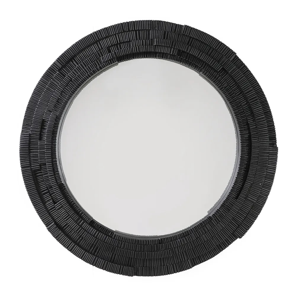 Dunbar Wall Mirror Round mirror with black frame on a white background