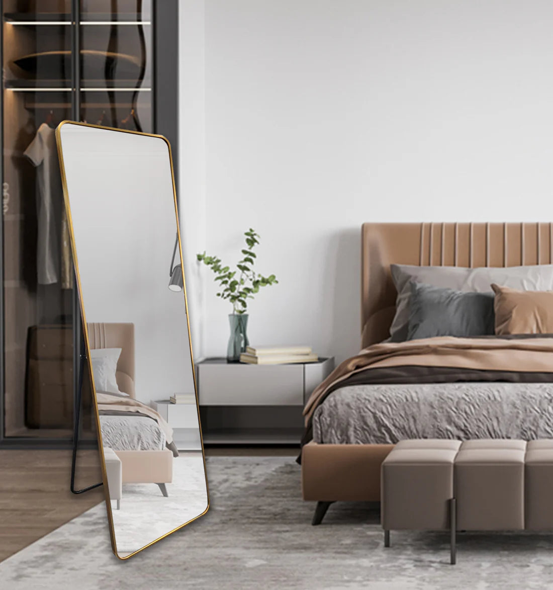 Elegant Collections Metal Rectangle Gold Free Standing Mirror - 50cm x 170cm V292-M-METRT-FS-GOLD