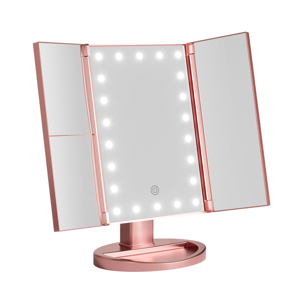 Embellir Tri-fold Makeup Mirror with LED Light Travel Portable Pink