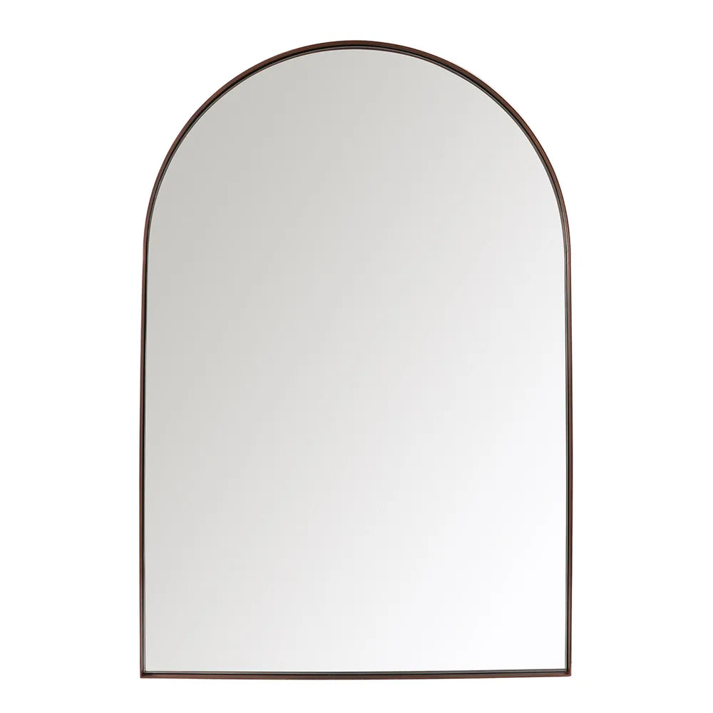 Arched mirror with a bronze frame on a white background