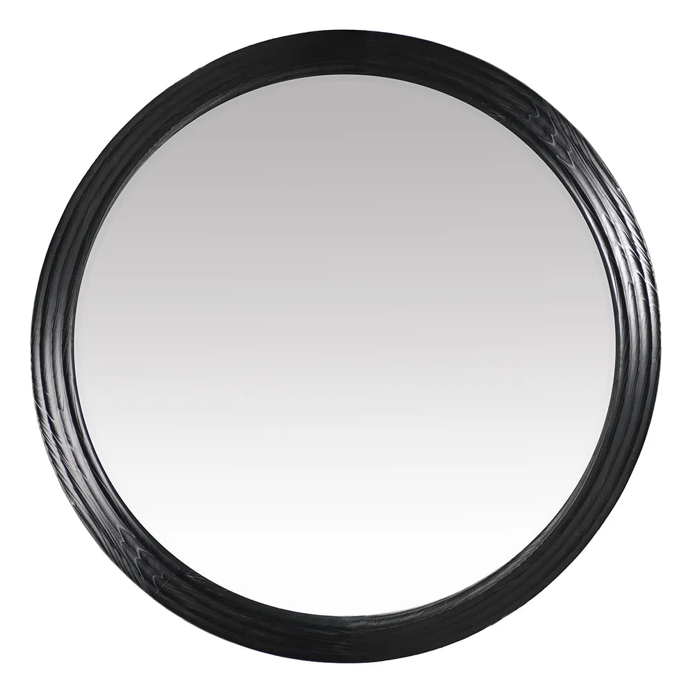 Penrose Wall Mirror Round mirror with a black frame on a white background