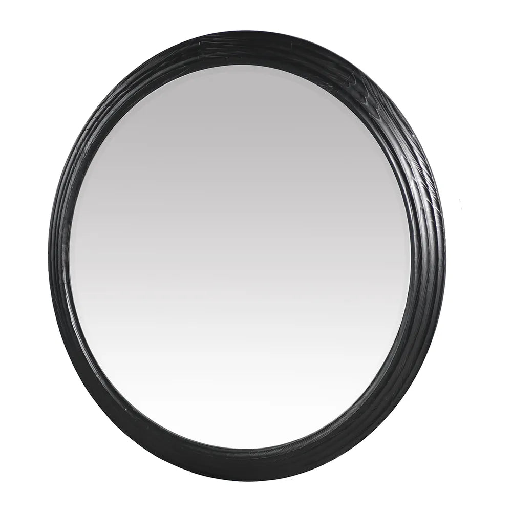 Penrose Wall Mirror Round mirror with a black frame on a white background