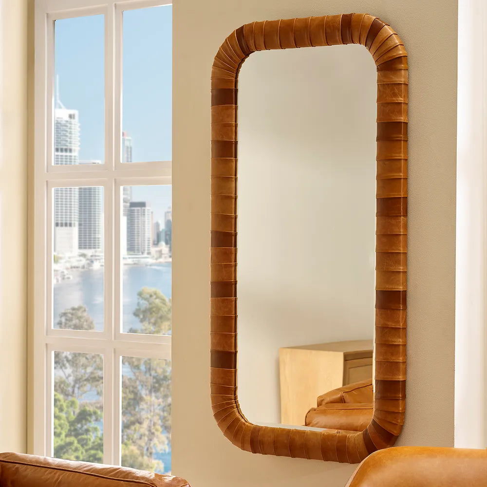 Sienna Wall Mirror - Bevelled Handcrafted Leather Wall Mirror