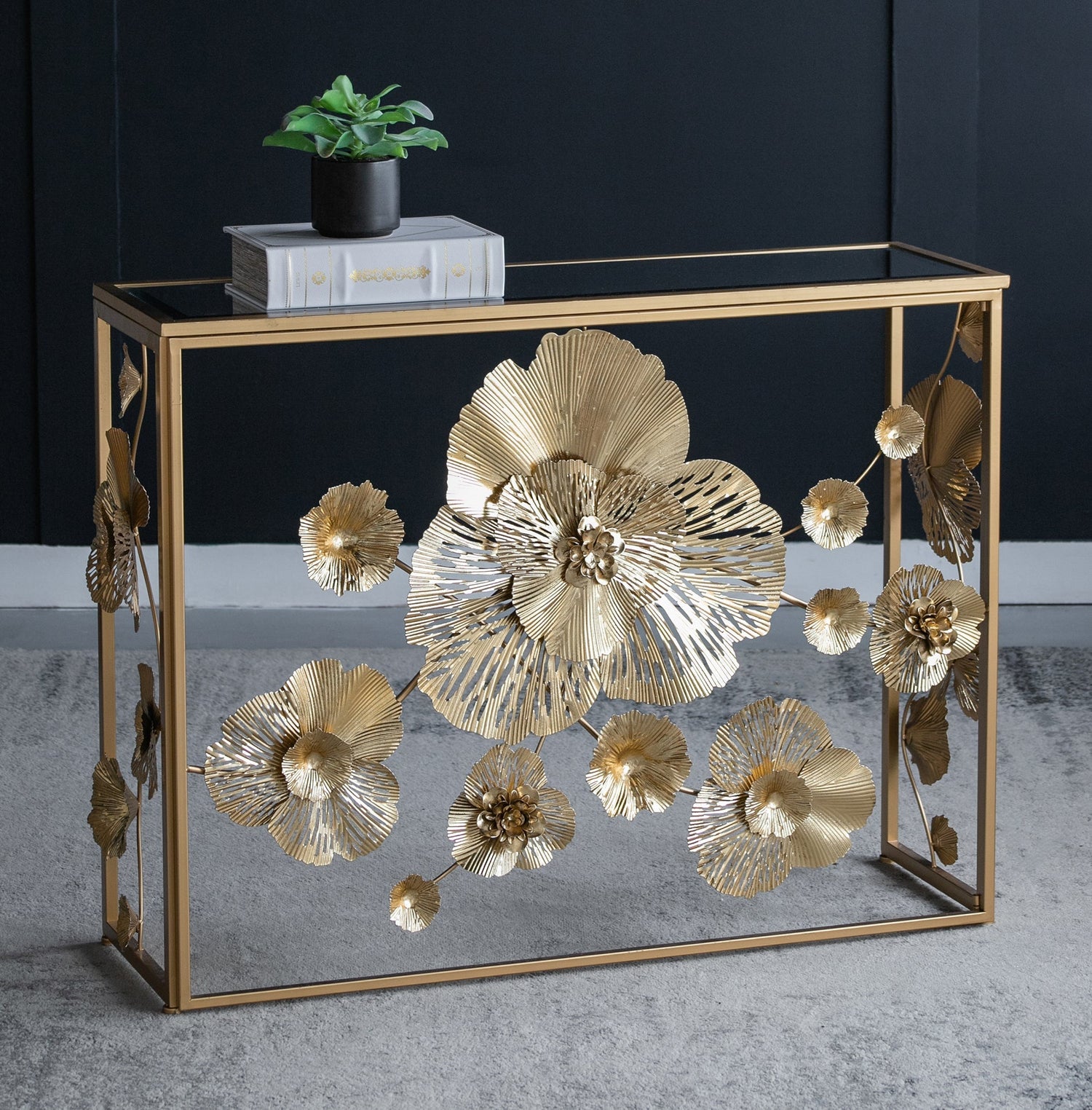 Floret Mirrored Console Table Gold