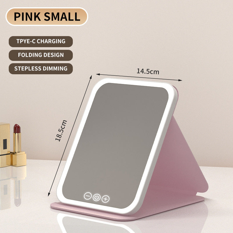 ELOSUNG Foldable LED Makeup Mirror Pink