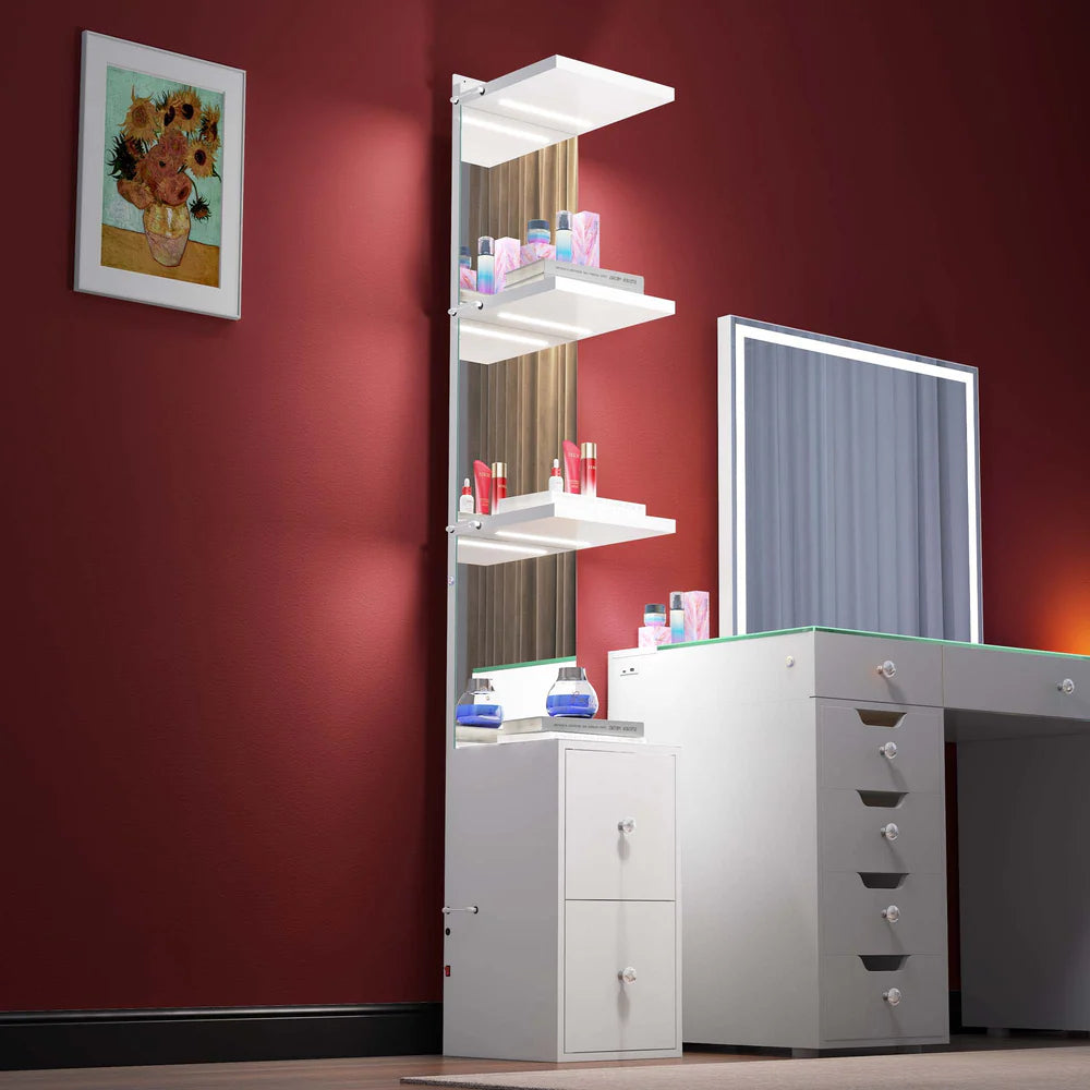 Vanitii Celina Vanity Bookshelf with Mirror White