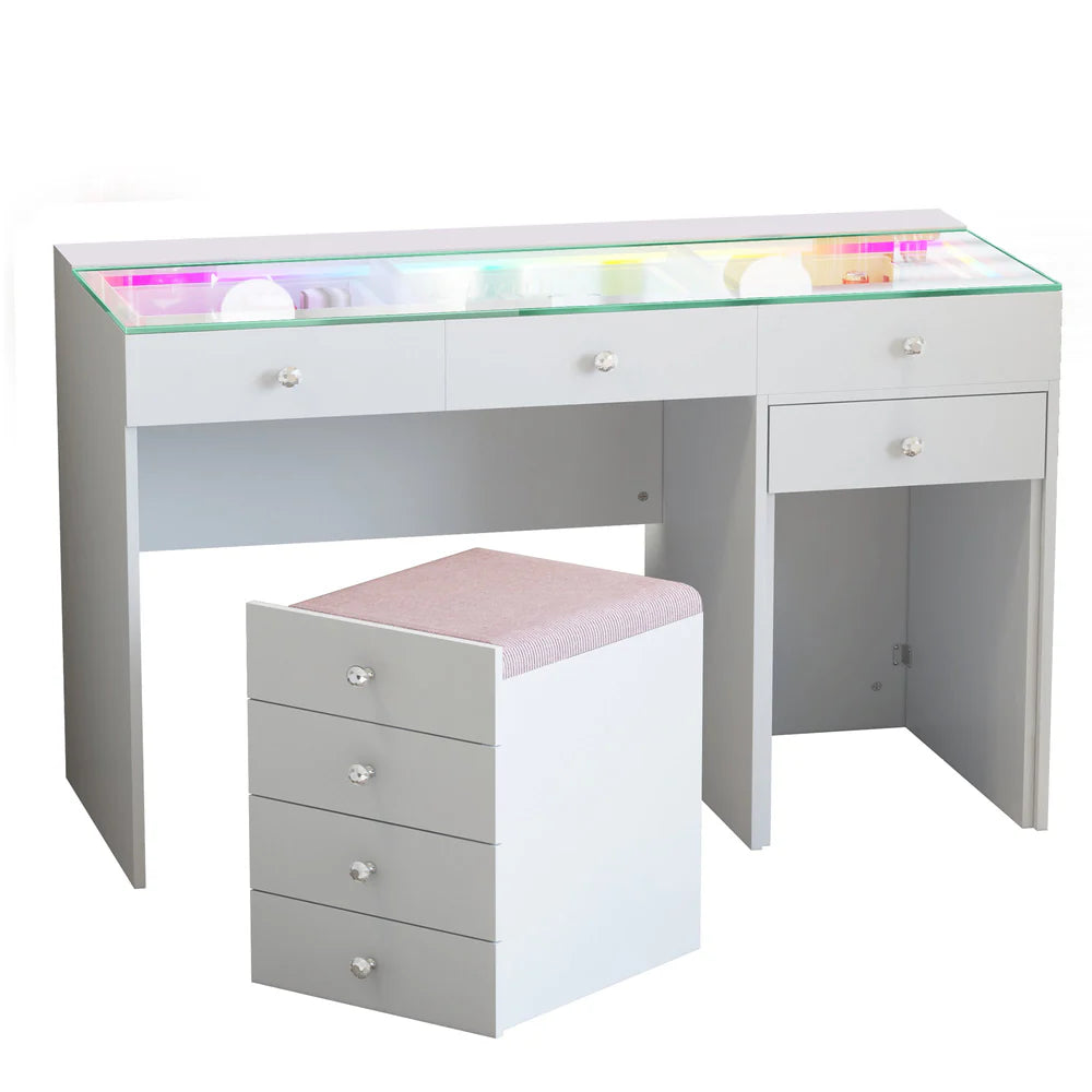 Vanitii Diana Vanity Desk Pro with RGB LED Lighting and Stool