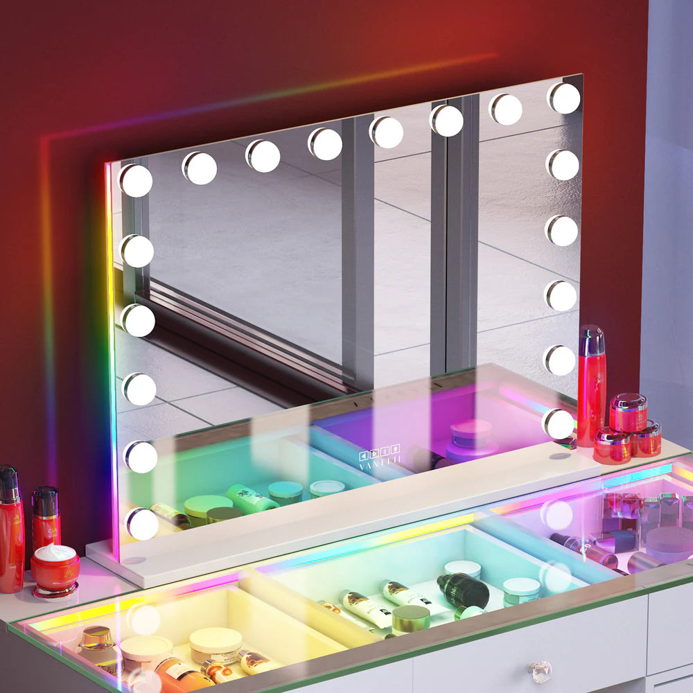 Vanitii Mary Hollywood Mirror with RGB and Bluetooth Speaker 80cm x 58cm