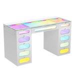 Vanitii Priscilla Vanity Desk with LED Lights 11 Glass Fronted Drawers RGB