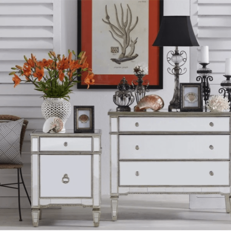 Dasch Design Kennedy Mirrored Bedside Cabinet Antique 41121