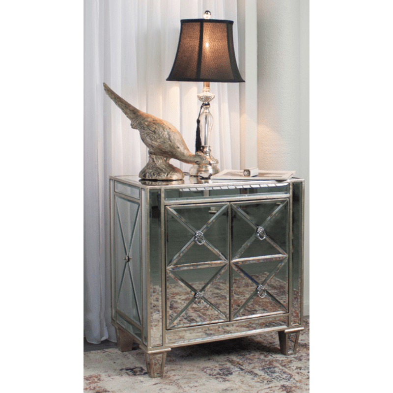 Dasch Design Olivia Mirrored Bedside Drawer Criss Cross Front 41173