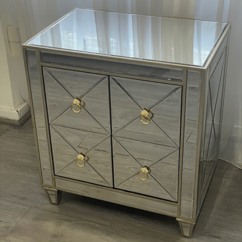 Dasch Design Olivia Mirrored Bedside Drawer Criss Cross Front 41173