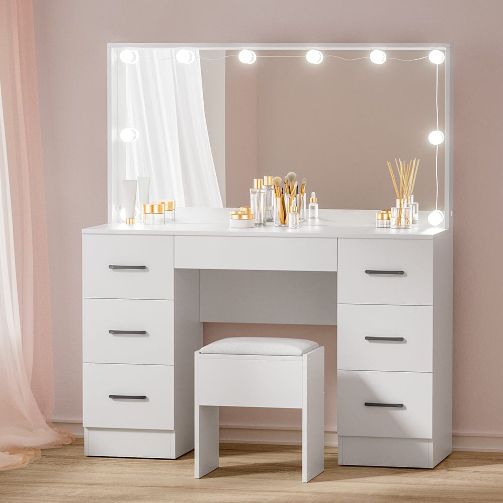 Artiss Debbie Hollywood Makeup Mirror and Table Set White