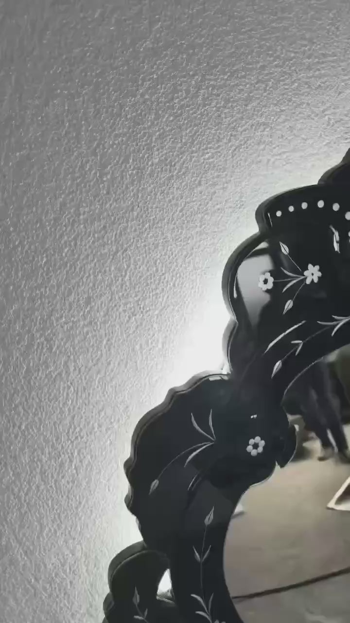 Large Black Venetian Scroll Mirror with LED