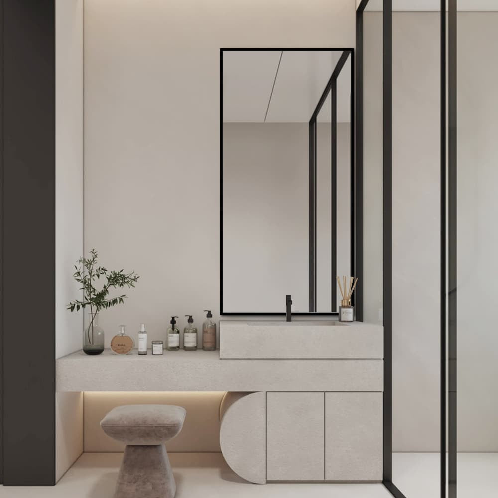 Genevieve Black Framed Rectangular Wall Mirror Modern 50cm x 100cm