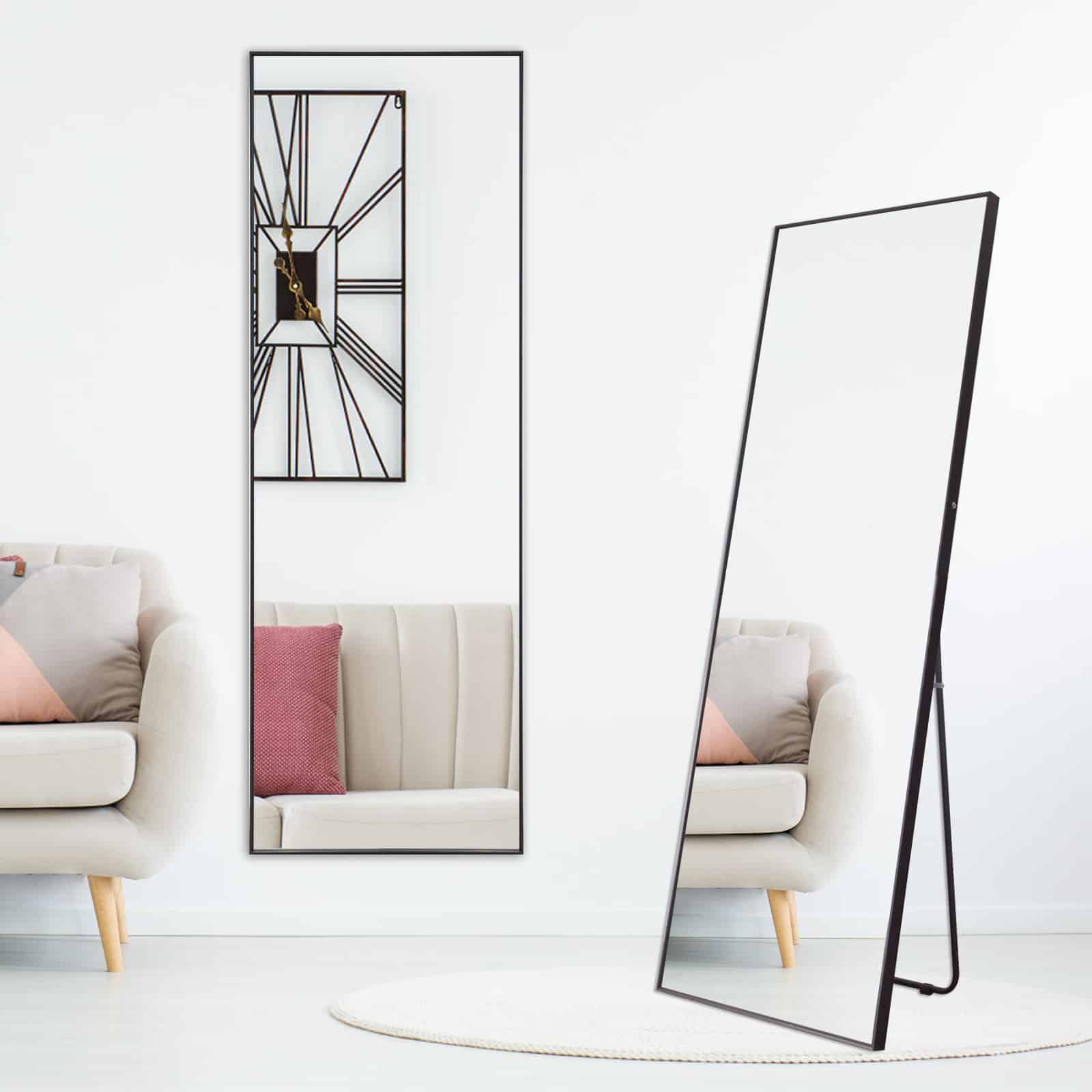 Oliver Rectangular Black Mirror Wall Mount or Freestanding