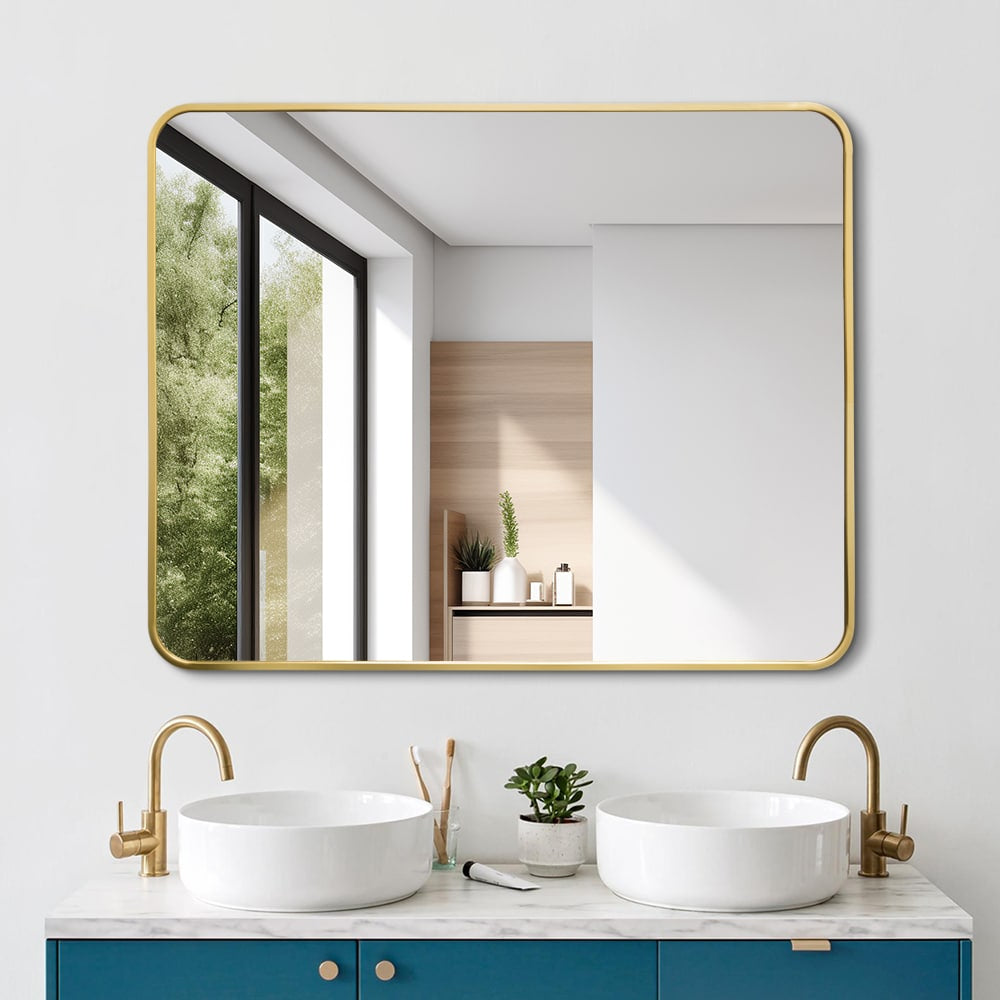 Lily Gold Framed Rounded Edge Wall Mirror Modern Rectangular 100cm x 80cm
