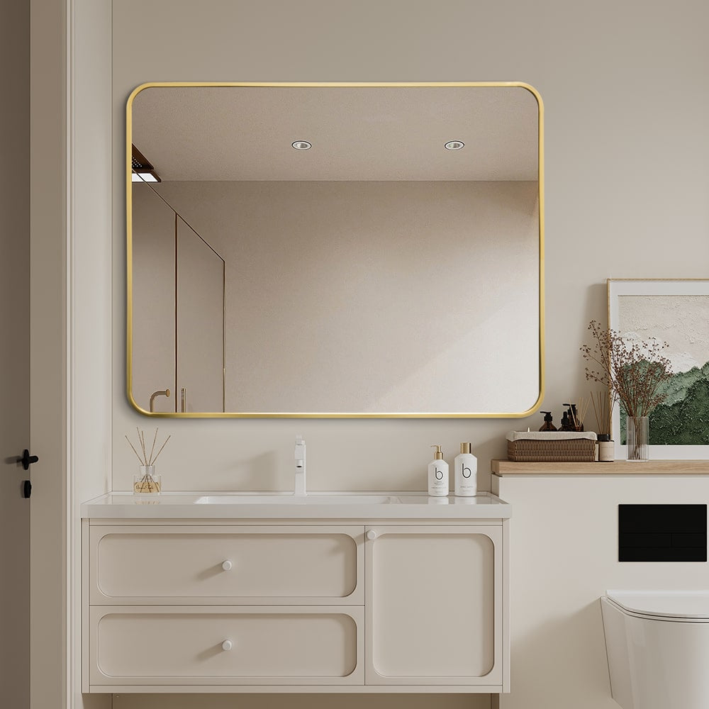 Lily Gold Framed Rounded Edge Wall Mirror Modern Rectangular 100cm x 80cm