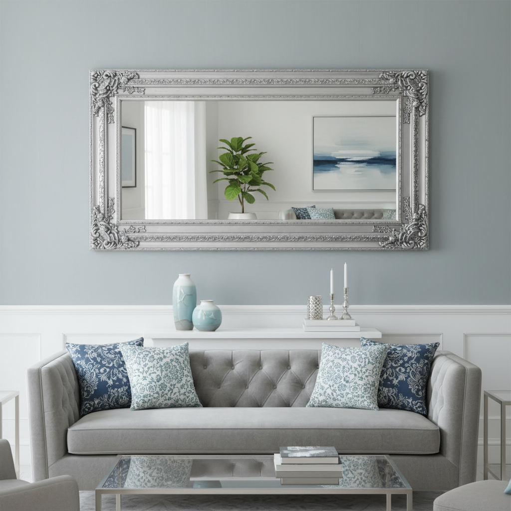 Isolde Ornate Silver Wall Mirror Pinewood Frame 25mm Bevel