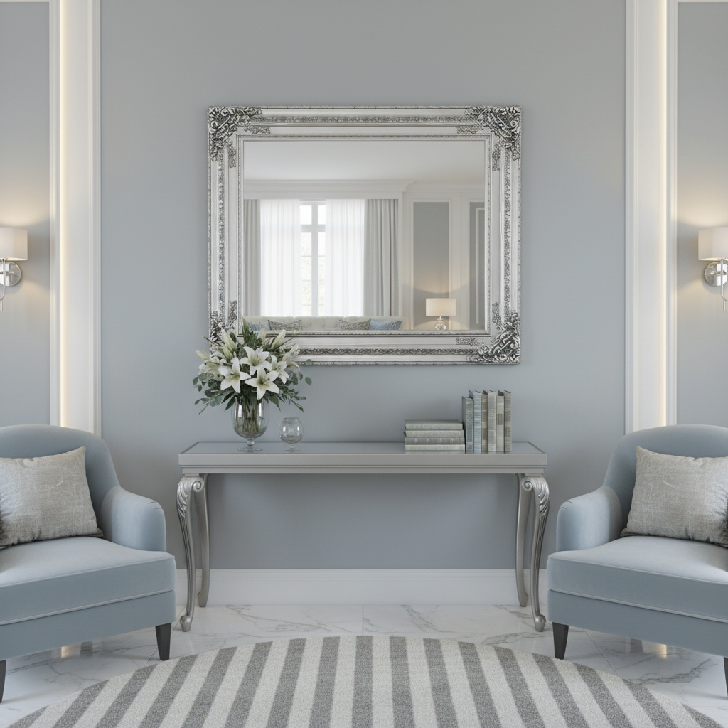 Isolde Ornate Silver Wall Mirror Pinewood Frame 25mm Bevel