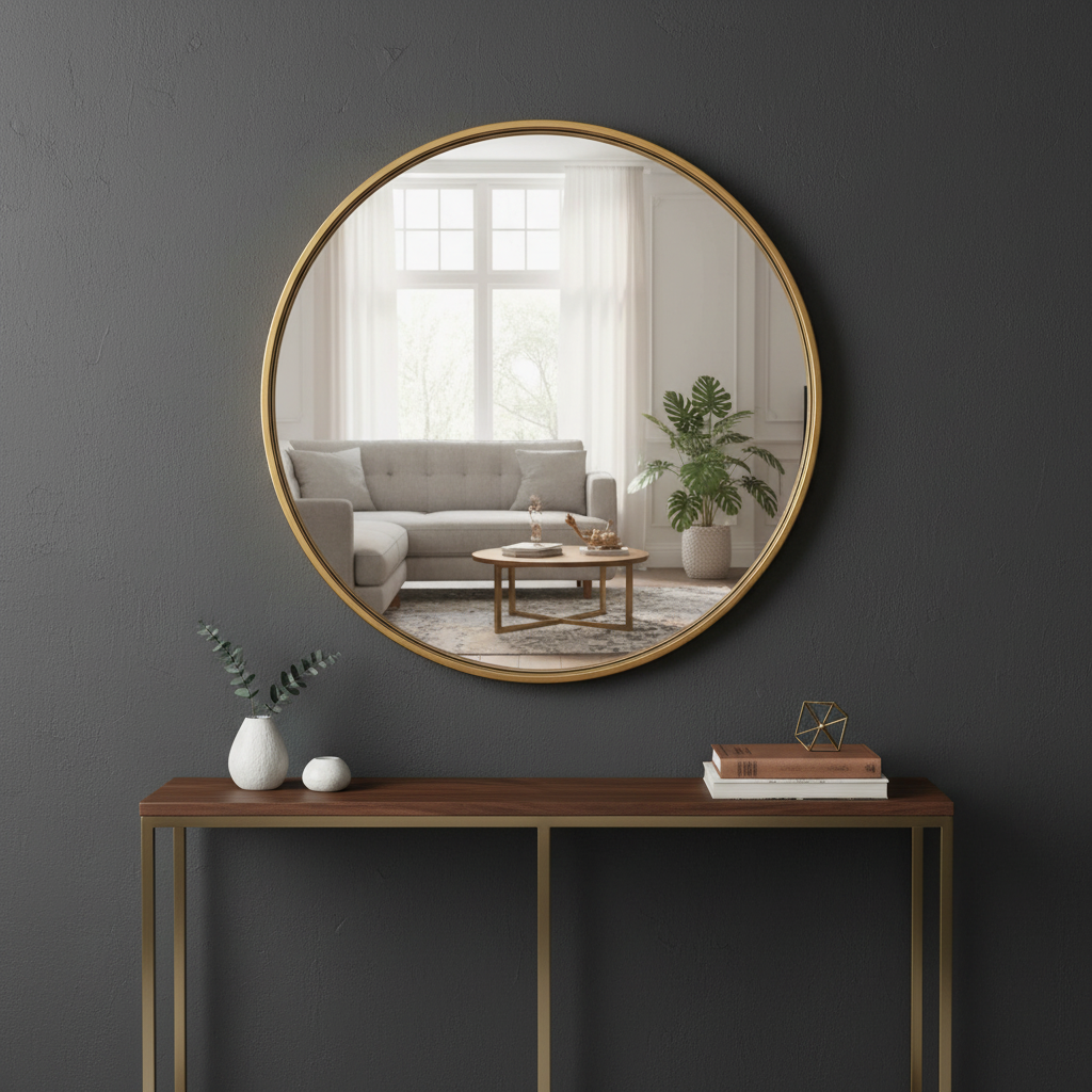 Harper Patina Gold Round Wall Mirror Vintage