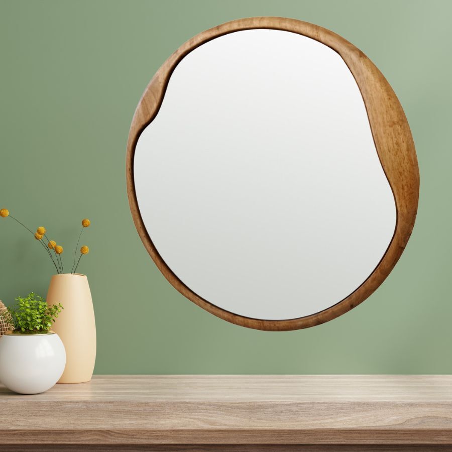 Delice Round Asymmetric Wood Wall Mirror 60cm x 60.5cm 18907MIR