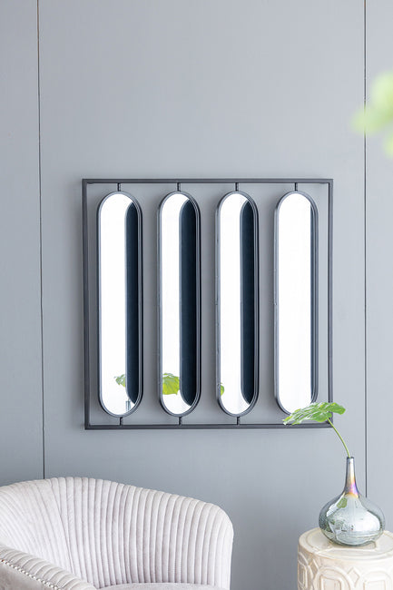 Seetha Swivel Black Metal Mirror - Industrial Panel Design 91cm