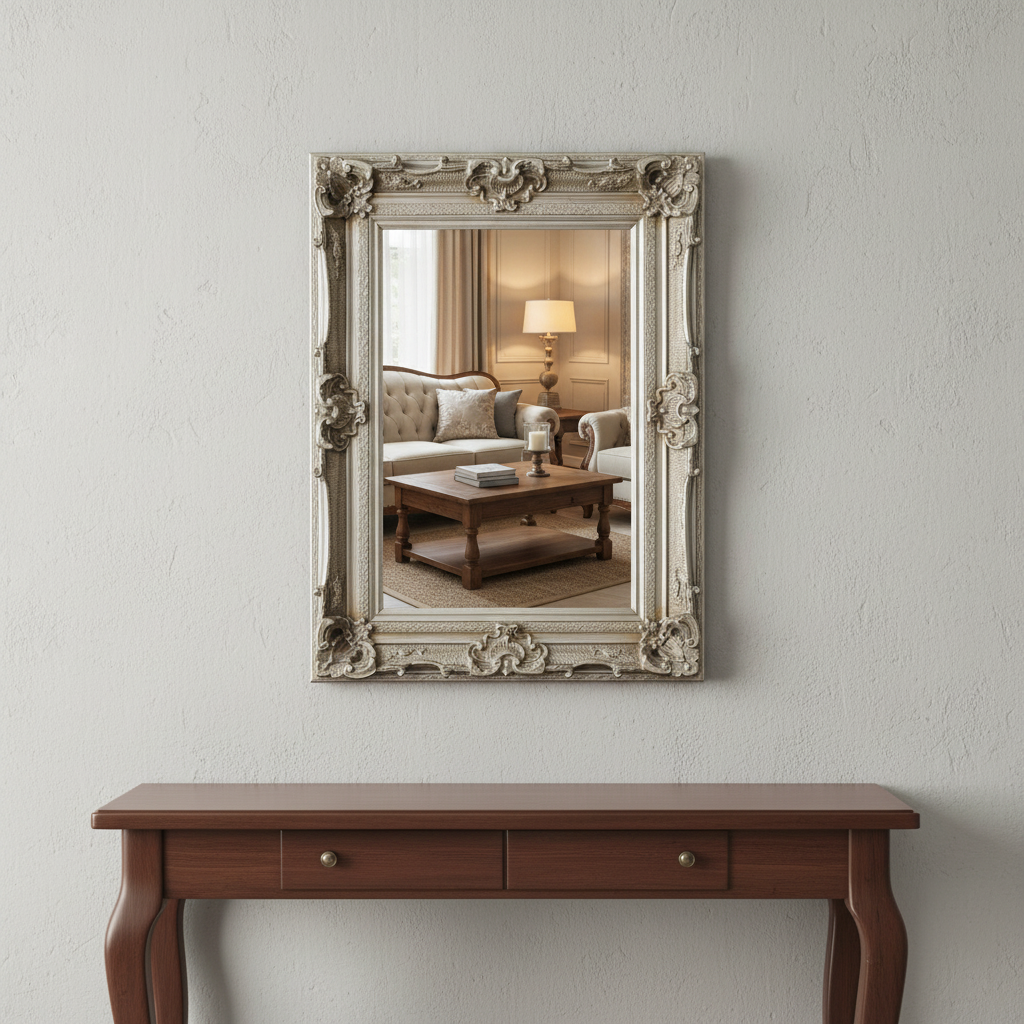 Aurelia Ornate Mirror Antique Silver