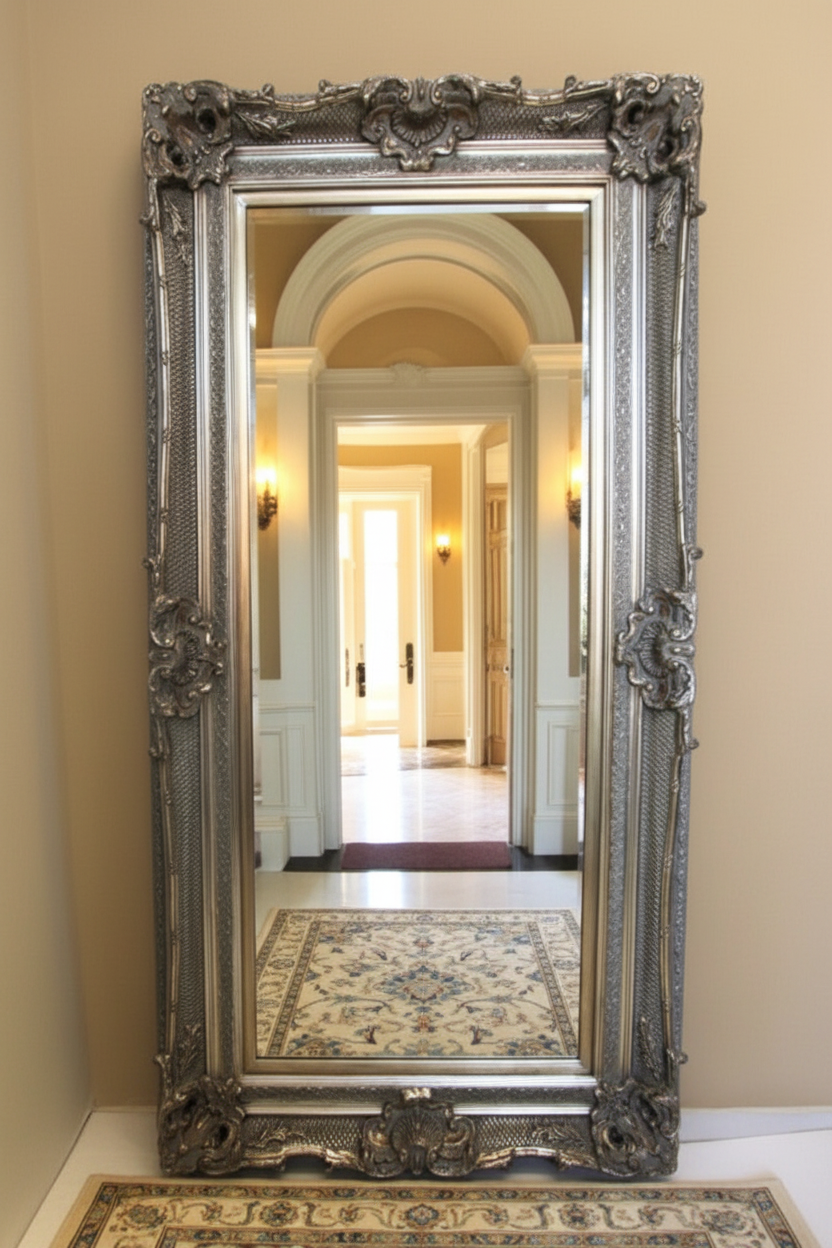 Aurelia Ornate Mirror Antique Silver