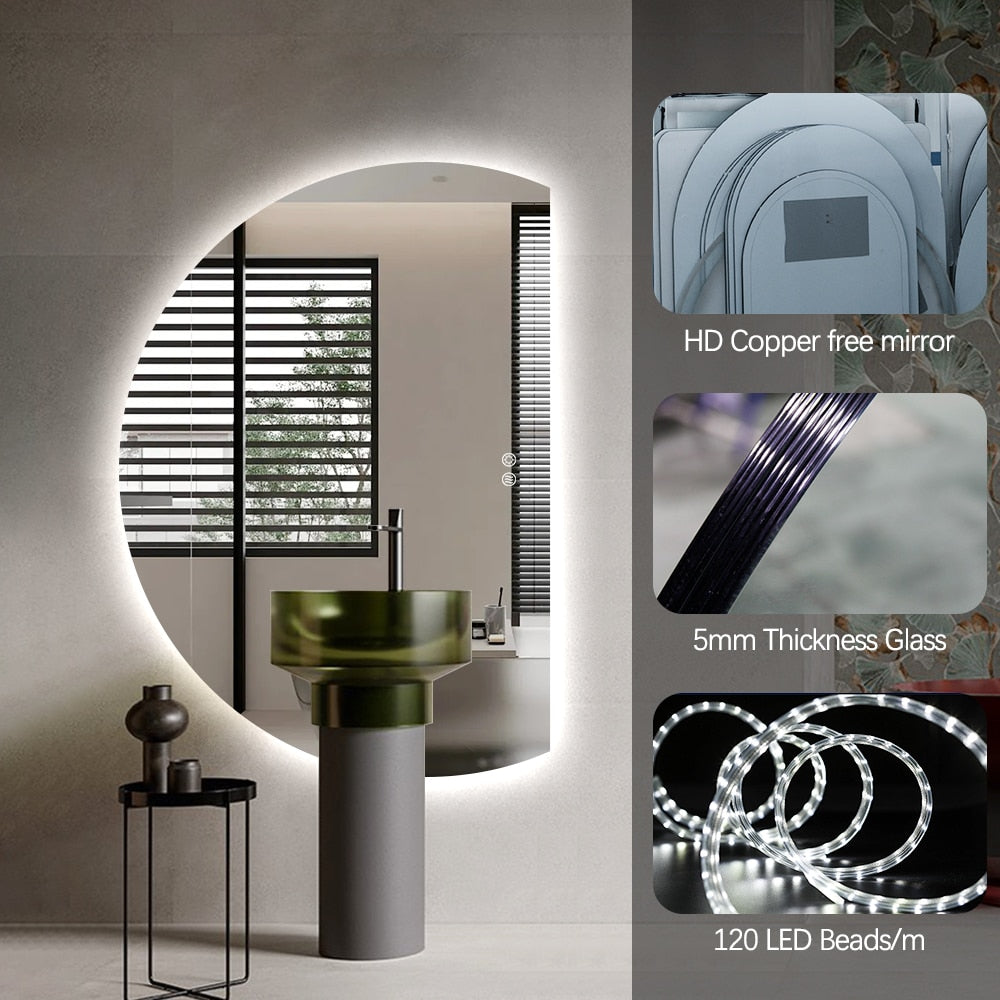 Alexander Right Cut Moon LED Mirror 77cm x 110cm
