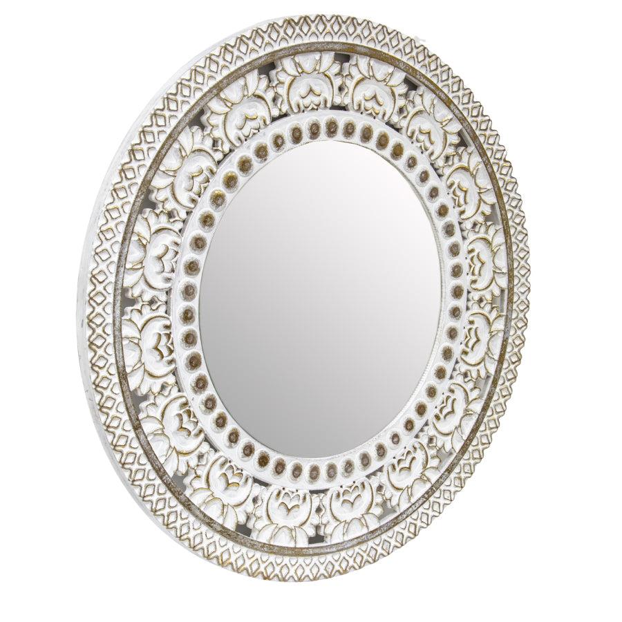 Valencia Ornate Carved Wall Mirror White Gold 80cm