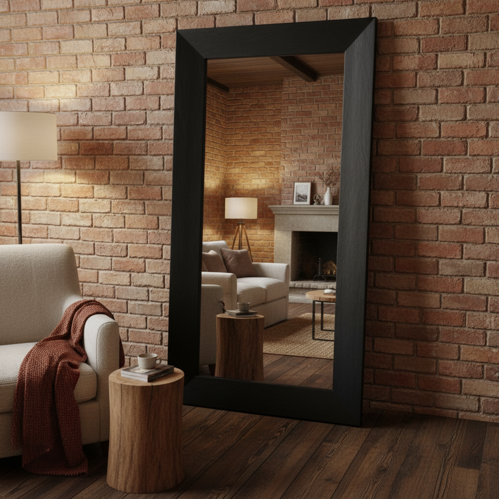 Vesper Wood Floor Mirror Black