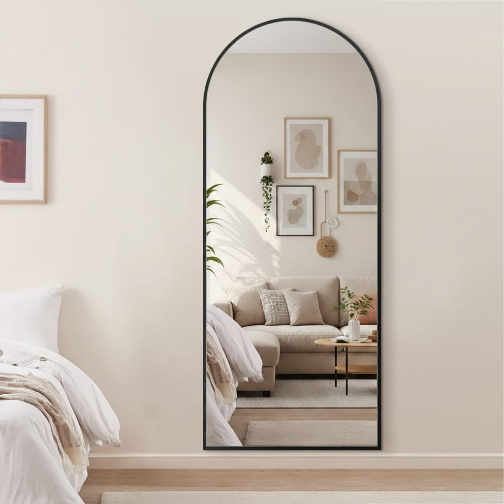 Evangeline Black Arch Floor Mirror Wall Mount or Freestanding