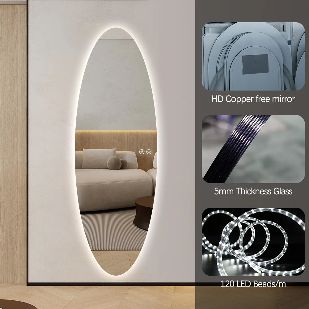 Aurora Modern Oval Glow LED Mirror 50cm × 150cm