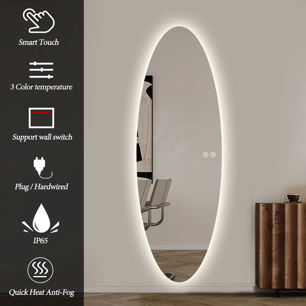 Aurora Modern Oval Glow LED Mirror 50cm × 150cm