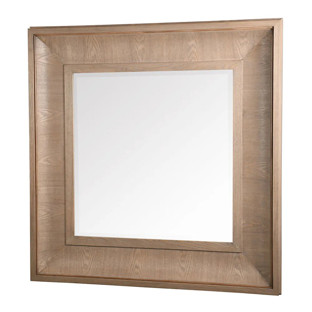Bateman Wall Mirror Natural Square mirror with a wooden frame on a white background
