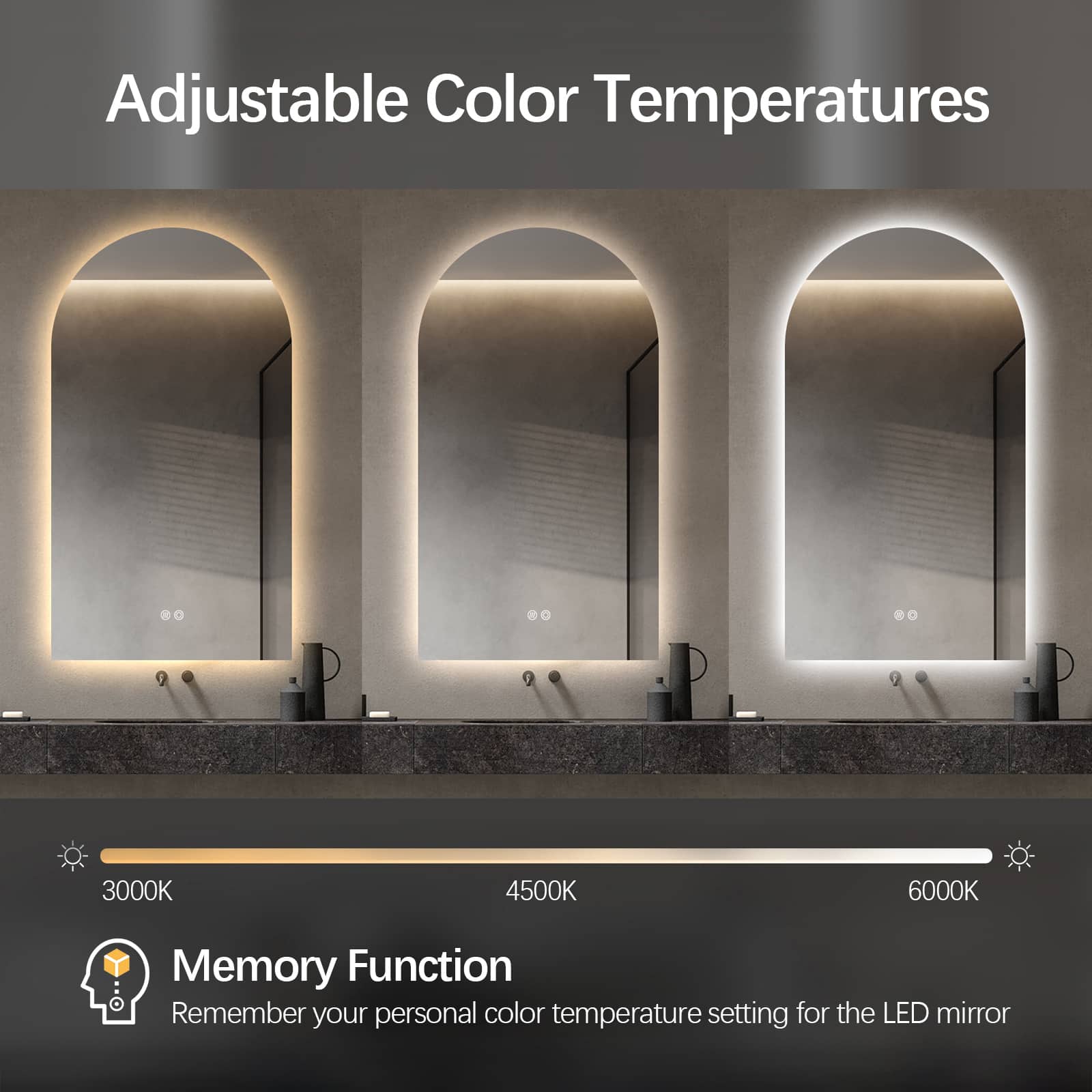 Elara Arch LED Mirror 90x50cm Frameless Backlit Design