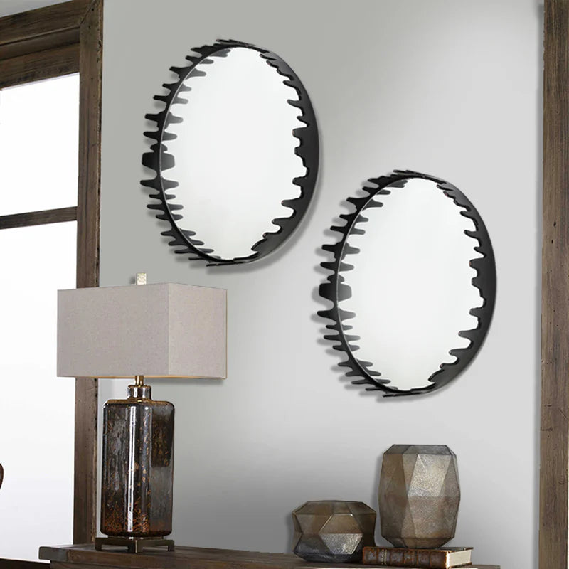 Georgia Black Round Wall Mirror 46cm x 46cm