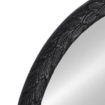 Close-up of a black mirror with tread pattern on a white background