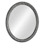 Round mirror with decorative black frame on a white background