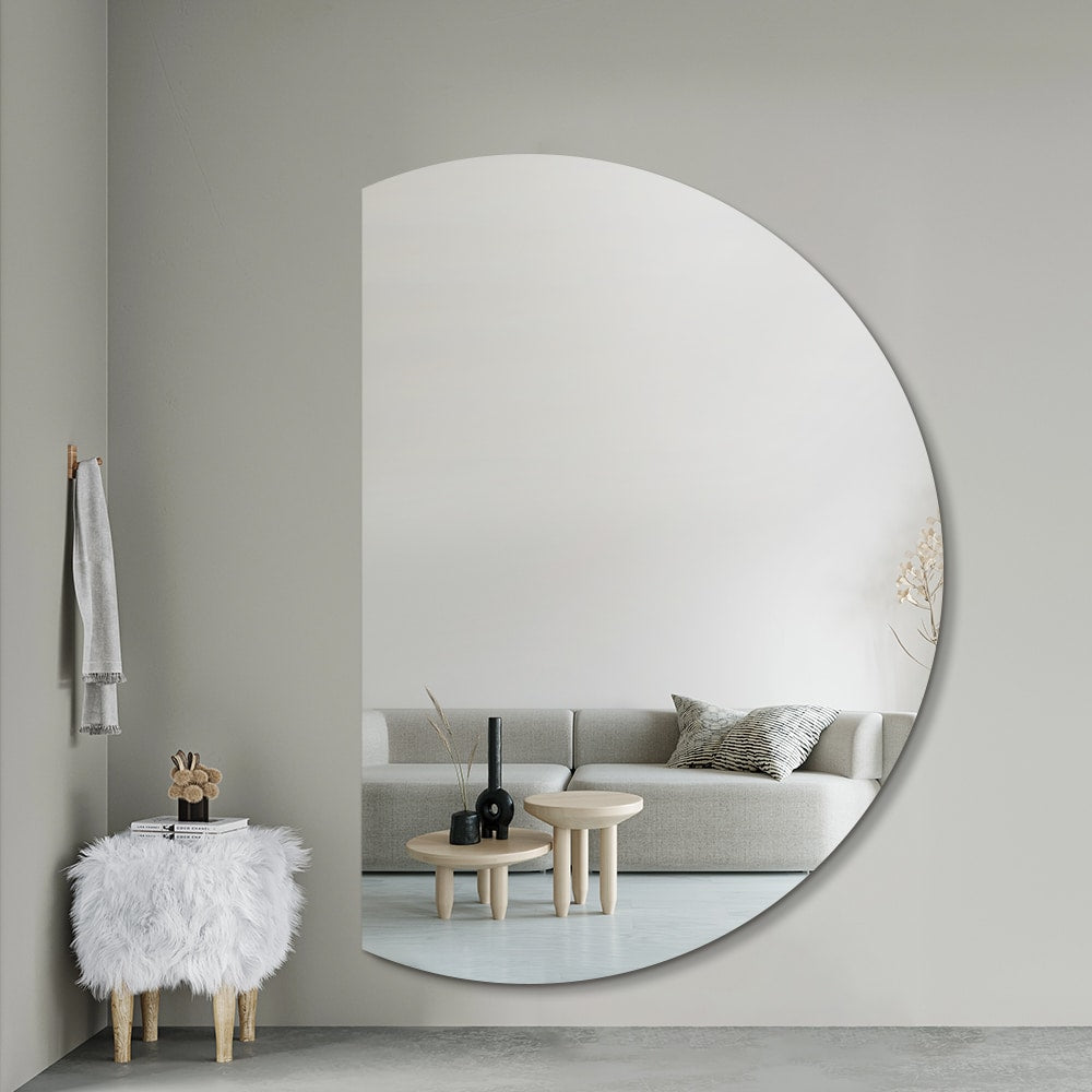 Isla Left Cut Half Moon Wall Mirror 91cm x 130cm Frameless Decorative Mirror